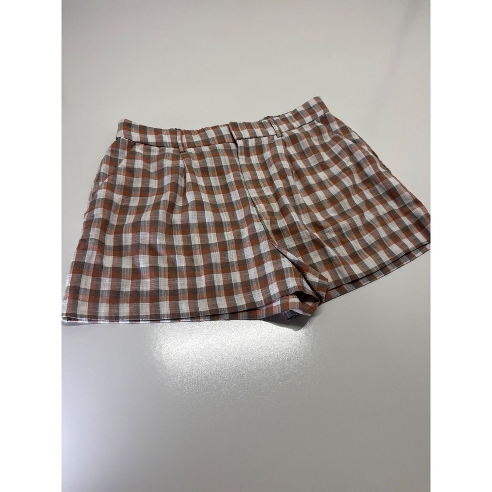 Nine West Womens Rust Orange Gingham Pleated High Waist Shorts Size L - Picture 2 of 7